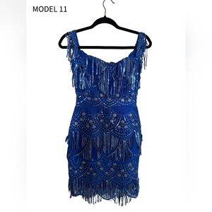 Blue Beaded Mini Dress